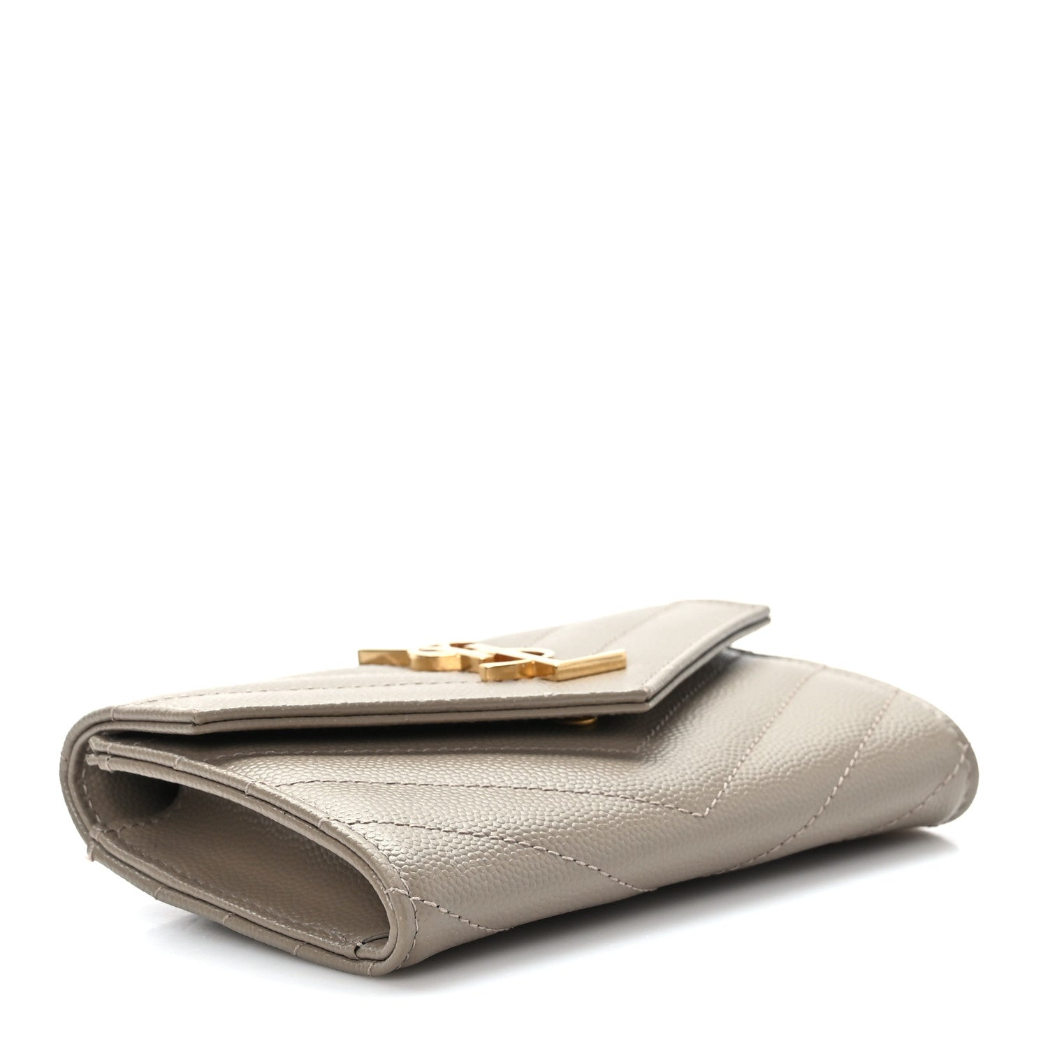 Saint Laurent Grain De Poudre Matelasse Chevron Small Monogram Envelope Wallet Dark Beige 4 of 7