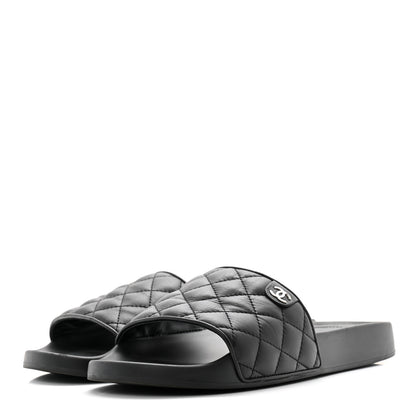 Chanel Lambskin Quilted CC Mules Sandals 40 Black 3 of 10