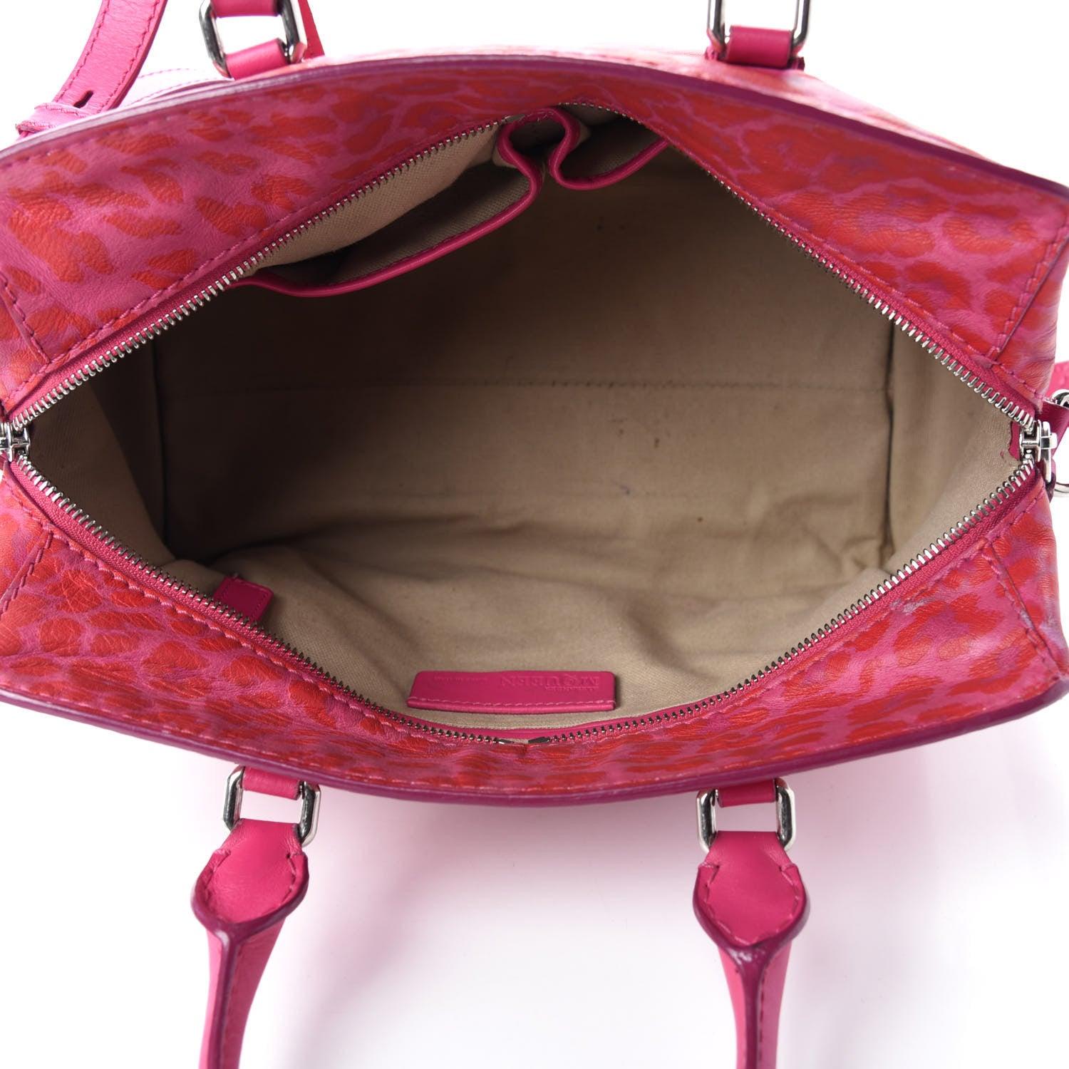 Alexander McQueen Calfskin Leopard Print Small Skull Padlock Zip Around Tote Pink 6 of 20