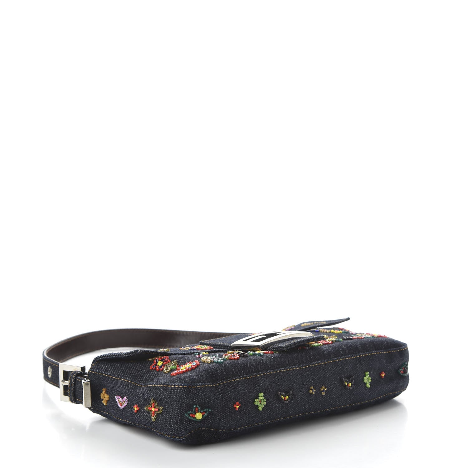 Fendi Denim Ricami Beaded Baguette Blue 4 of 9