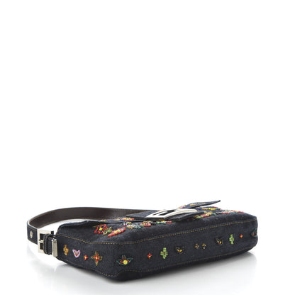 Fendi Denim Ricami Beaded Baguette Blue 4 of 9