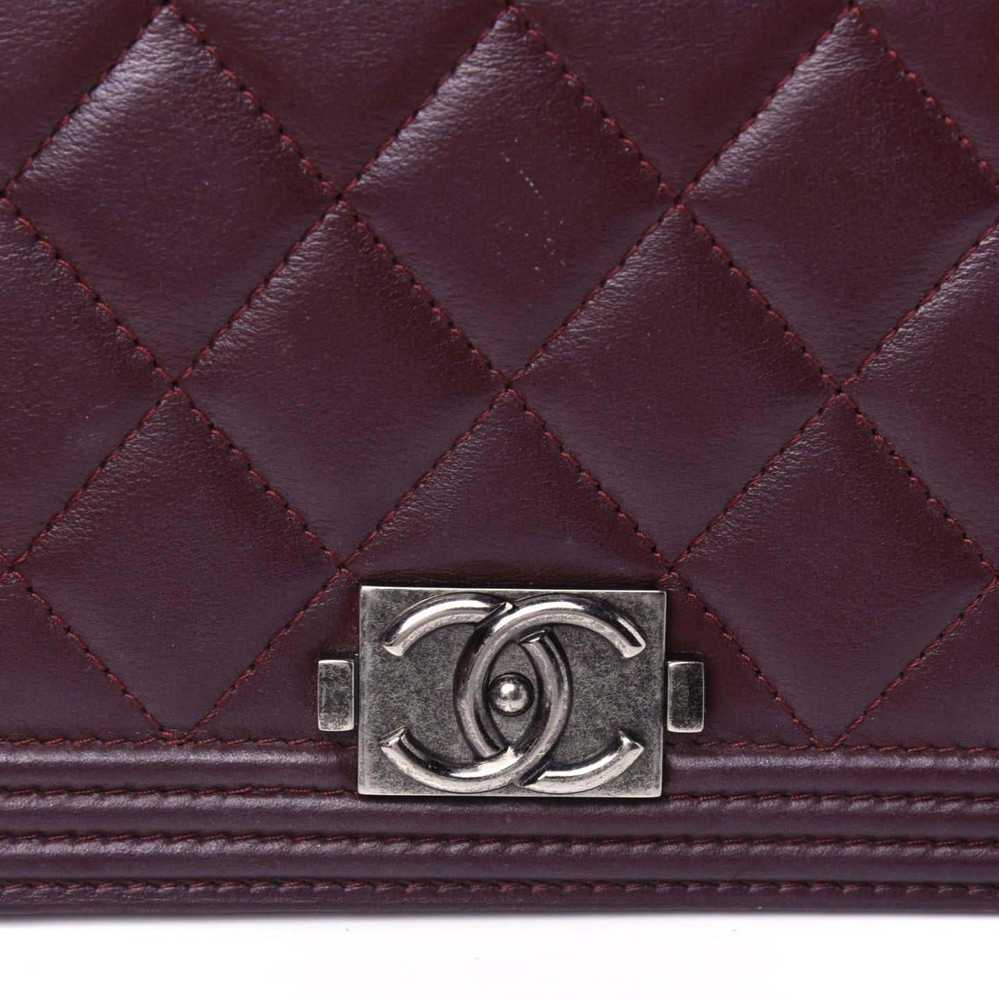 Lambskin Quilted Boy Yen Wallet Dark Red