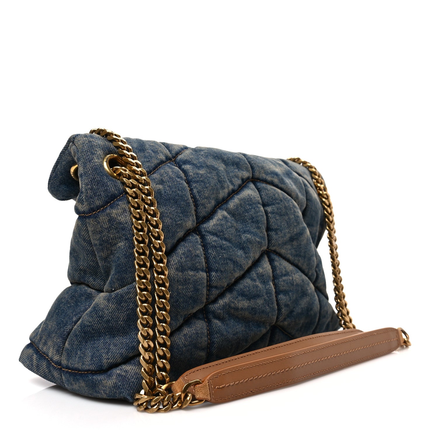 Saint Laurent Denim Quilted Small Loulou Puffer Monogram Chain Satchel Blue Cinnamon 3 of 7