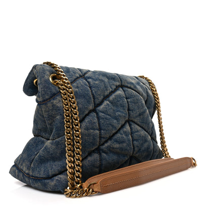 Saint Laurent Denim Quilted Small Loulou Puffer Monogram Chain Satchel Blue Cinnamon 3 of 7