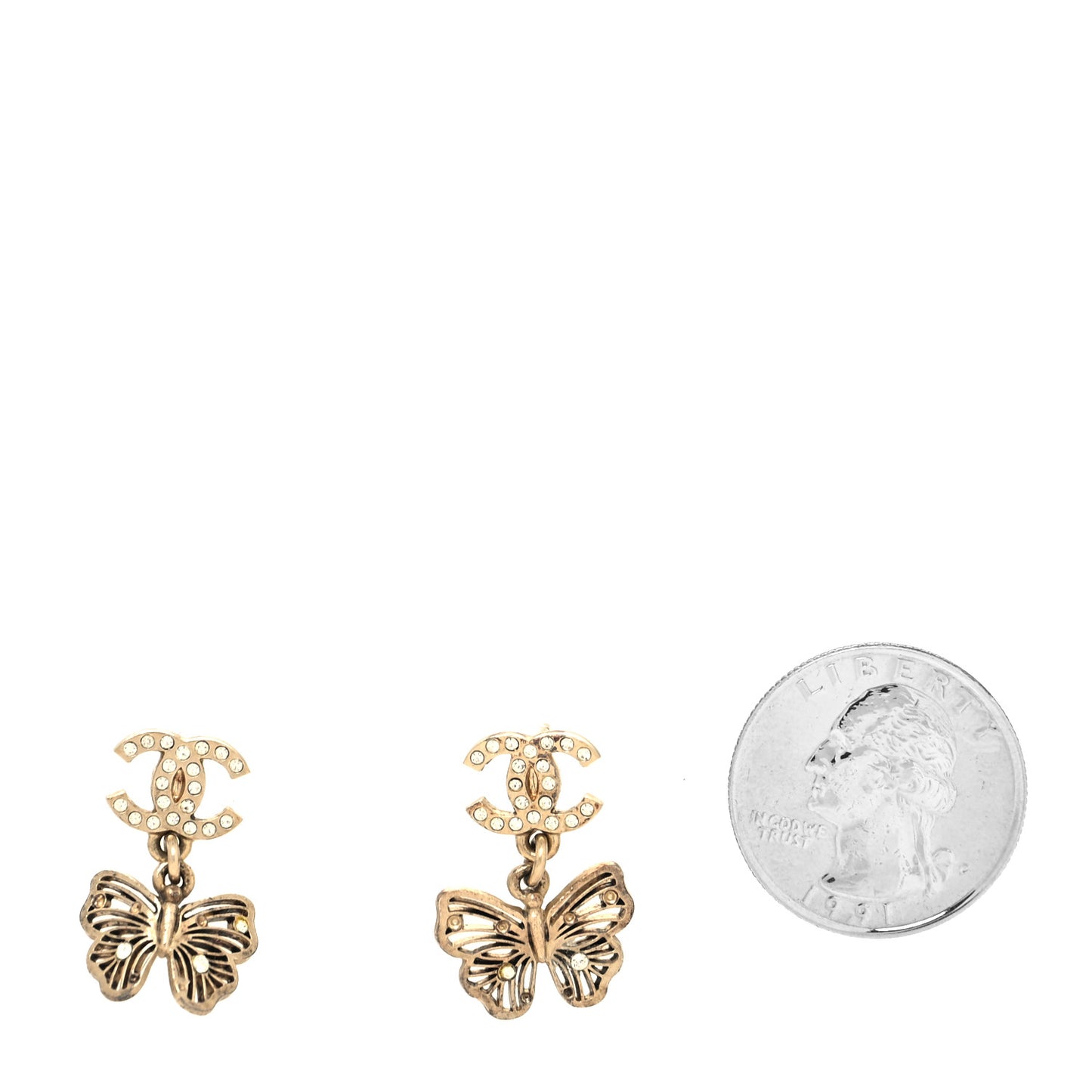 Crystal CC Butterfly Earrings Gold