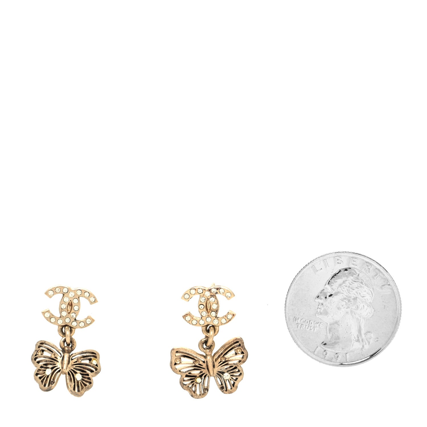 Chanel Crystal CC Butterfly Earrings Gold 2 of 5