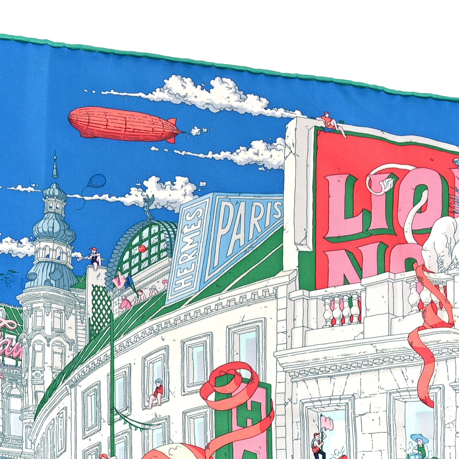 Hermes Silk Le Grand Prix Au Faubourg Scarf 90 Bleu Rose Menthol