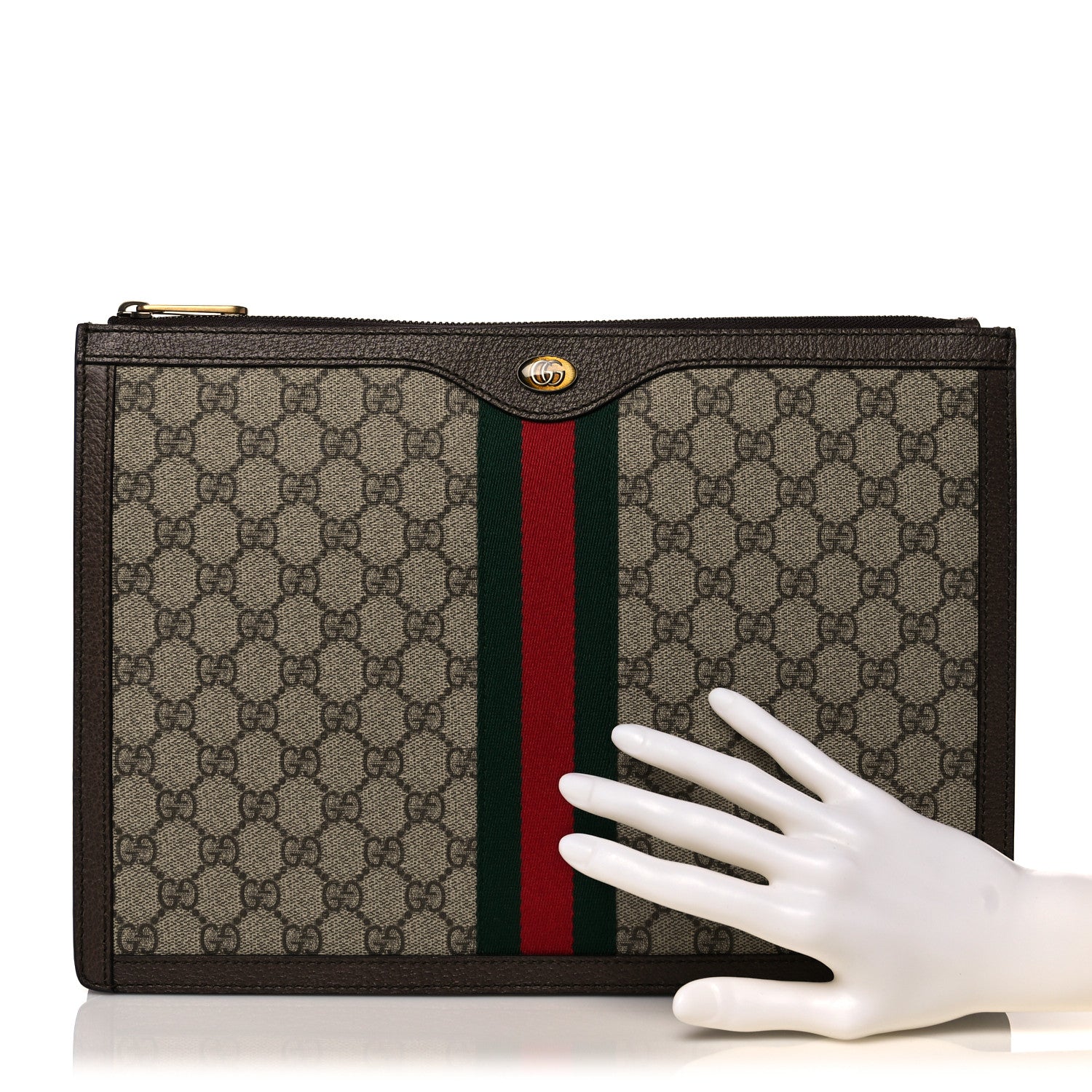 Gucci GG Supreme Monogram Web Ophidia Portfolio Pouch Beige New Acero 2 of 10