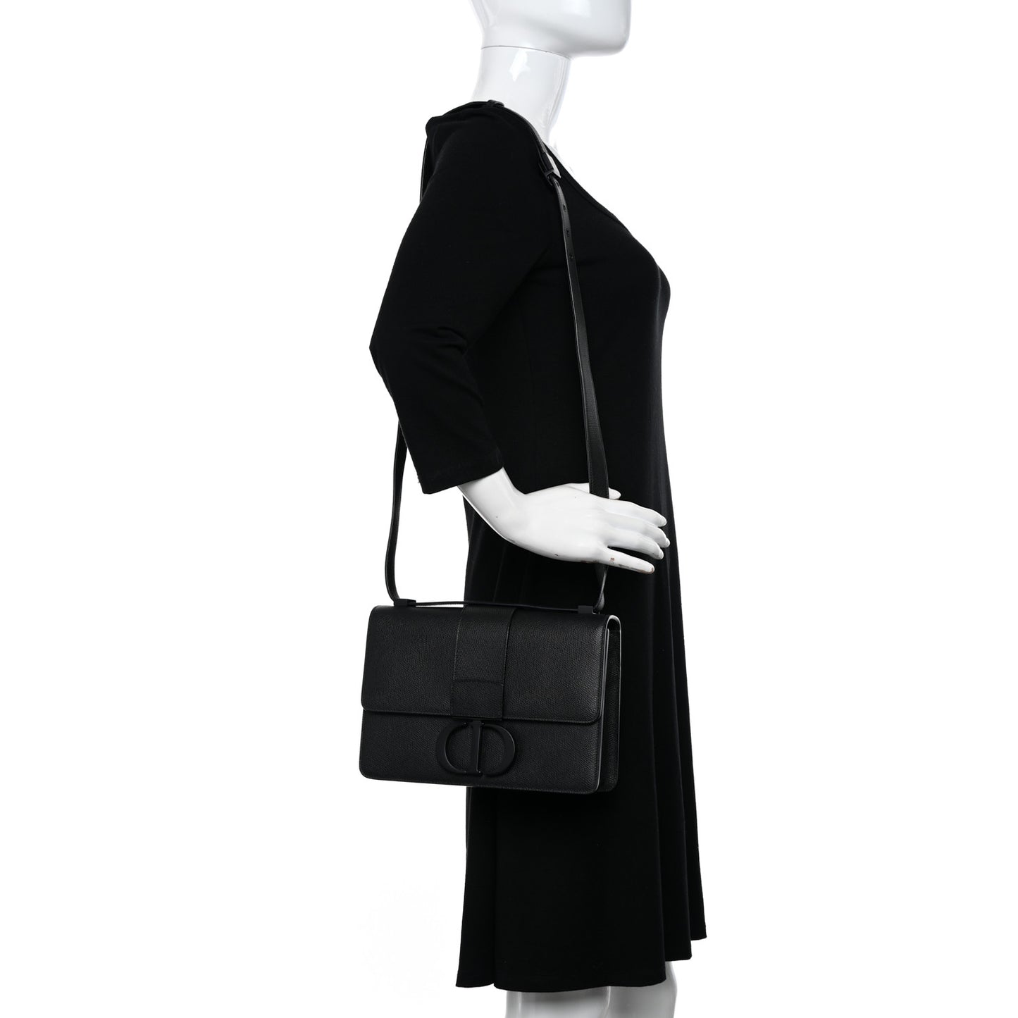 Ultra Matte Grained Calfskin 30 Montaigne Flap Bag Black