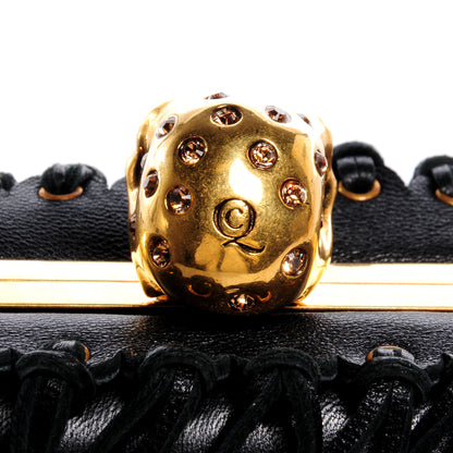 Alexander McQueen Leather Fringe Crystal Skull Box Clutch Black 9 of 10