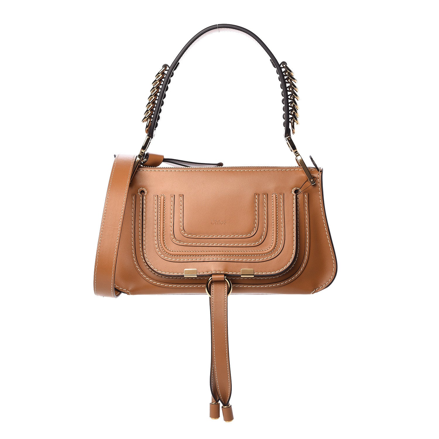 Chloe Shiny Calfskin Small Marcie Saddle Shoulder Bag Autumnal Brown 1 of 11