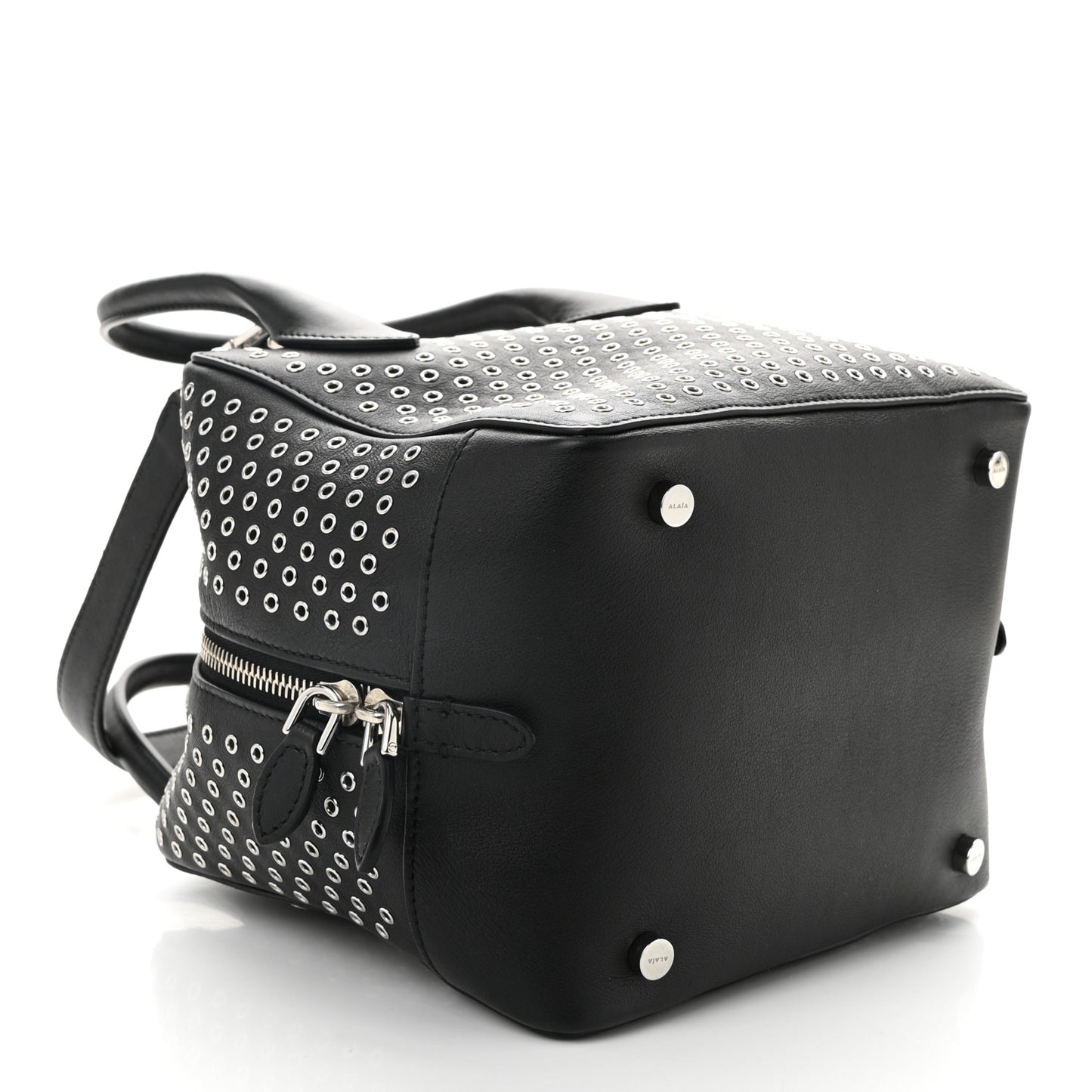 Calfskin Grommet Studded Top Handle Bag Black
