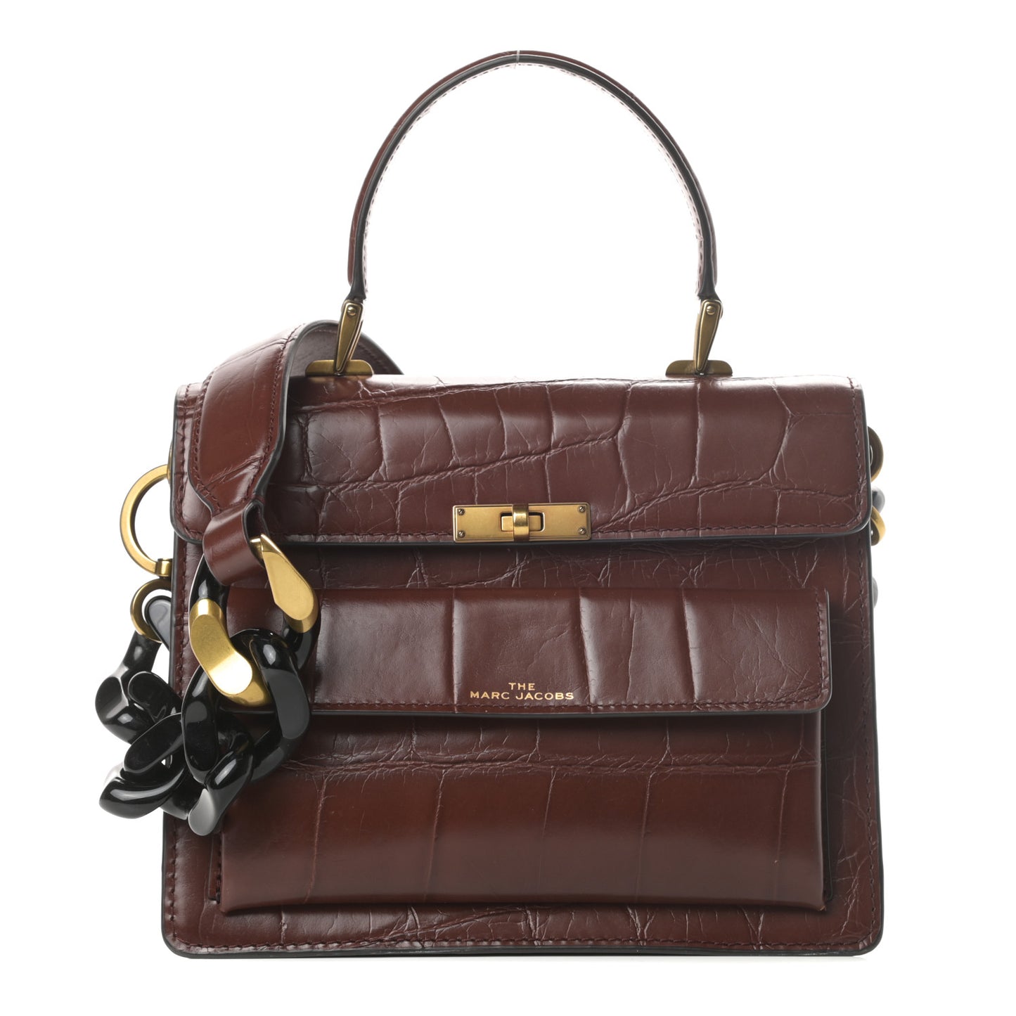 Calfskin Crocodile Embossed Uptown Shoulder Bag Brown