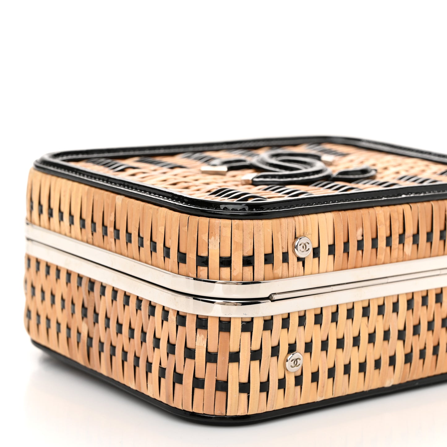 Raffia Patent Medium CC Filigree Vanity Case Black