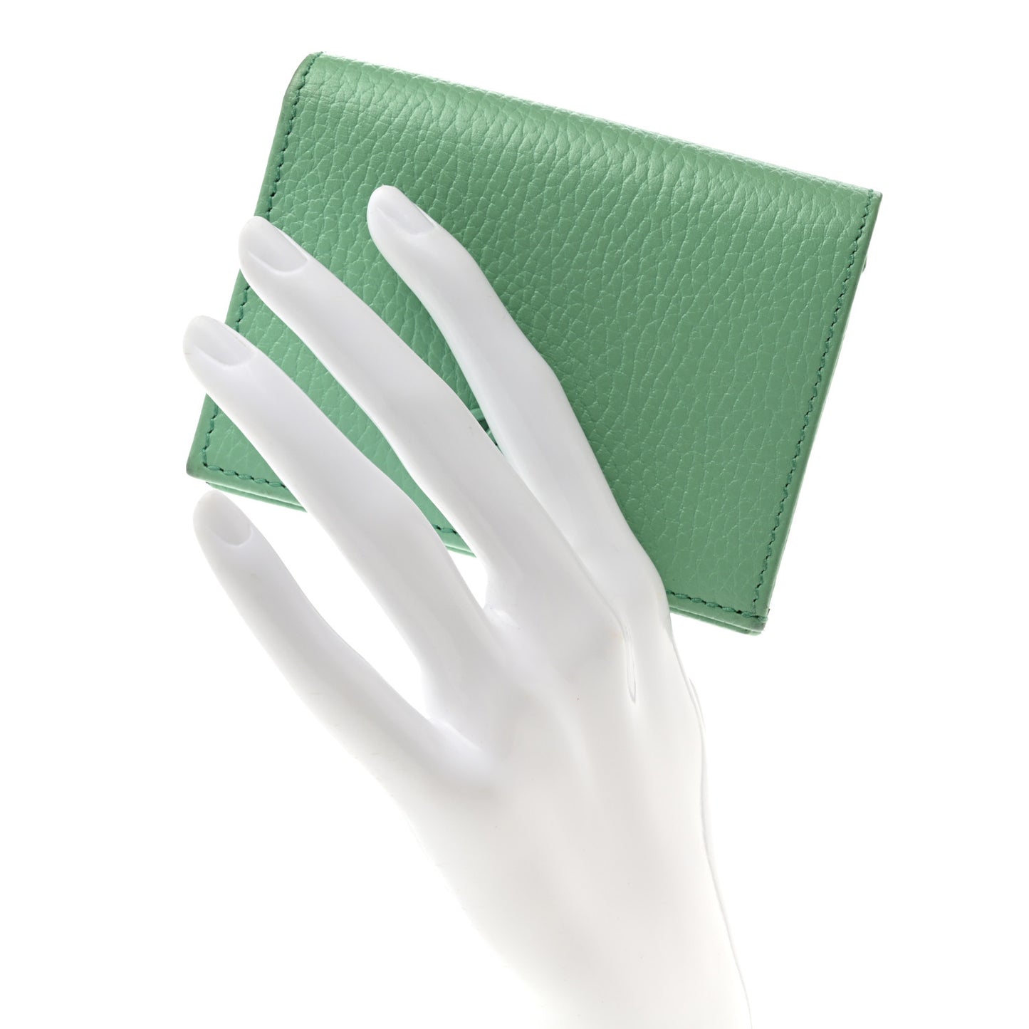 Dollar Calfskin Enamel Monochrome GG Marmont Card Case Green