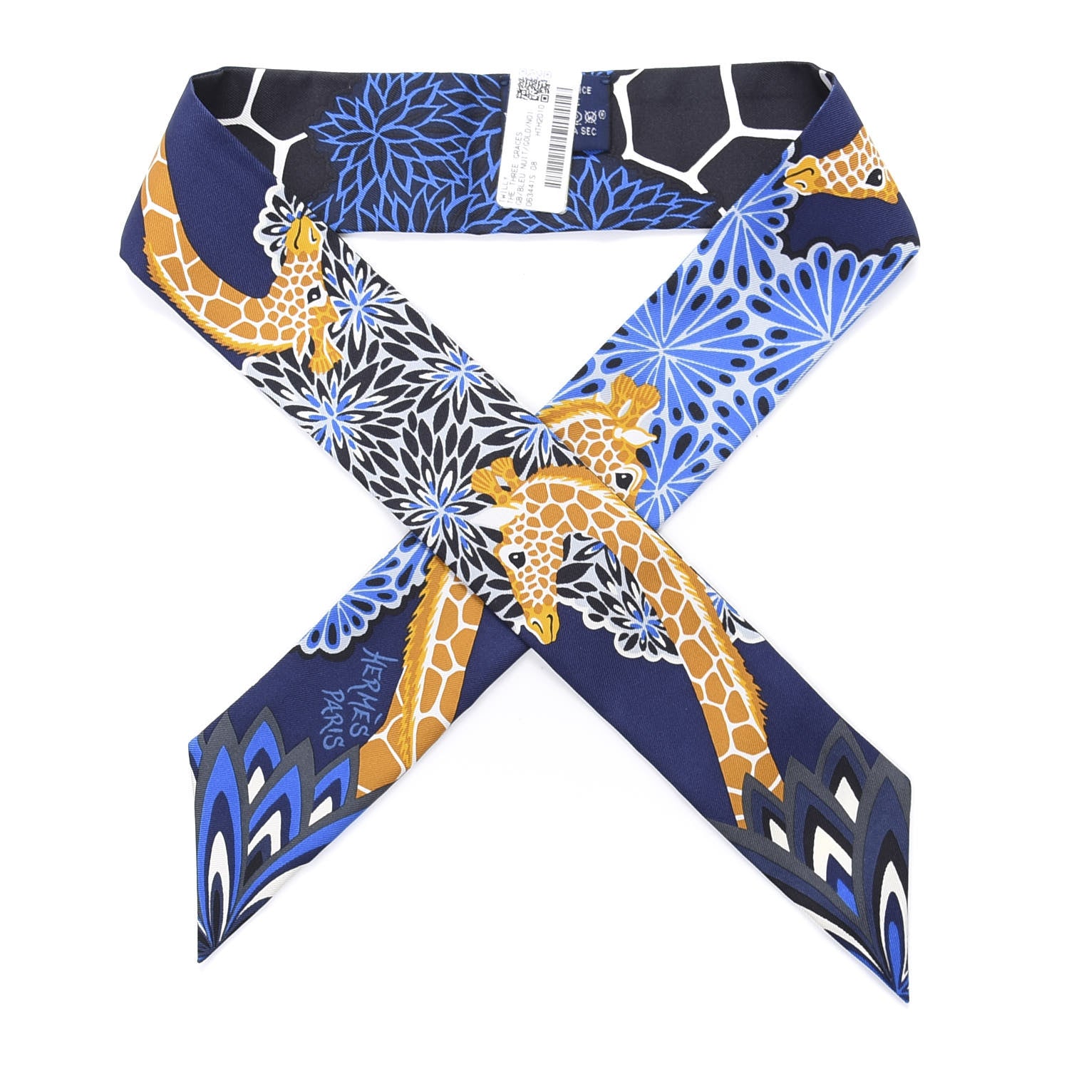 Hermes Silk The Three Graces Twilly Bleu Nuit Gold Black 1 of 4