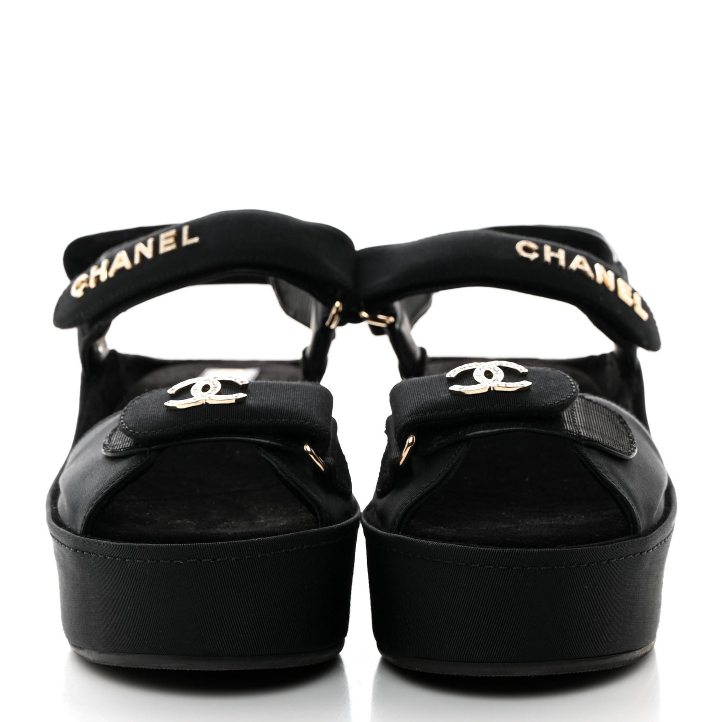 Grosgrain Crystal Logo Platform Sandals 39 Black
