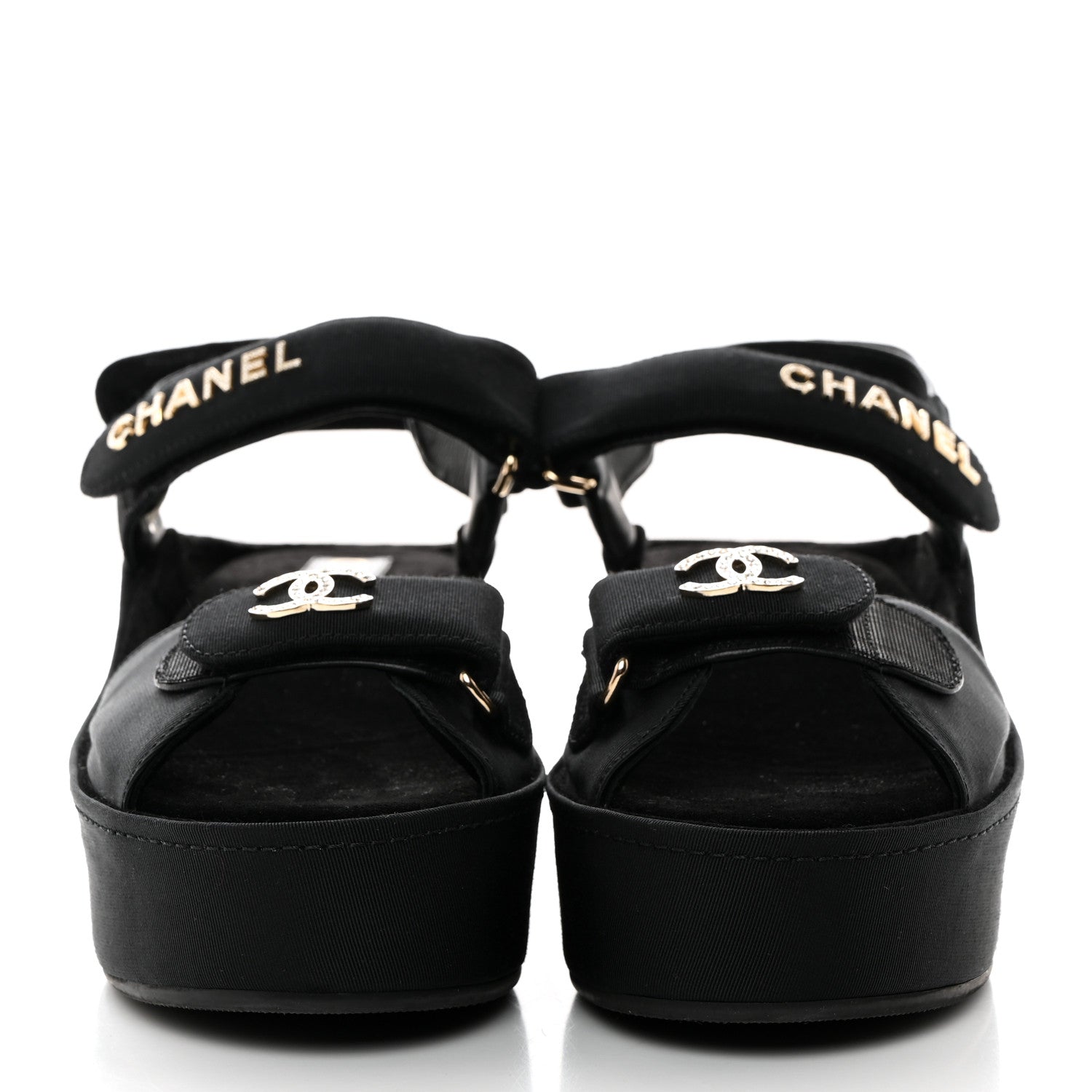 Chanel Grosgrain Crystal Logo Platform Sandals 39 Black 2 of 9