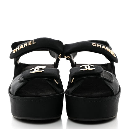Chanel Grosgrain Crystal Logo Platform Sandals 39 Black 2 of 9