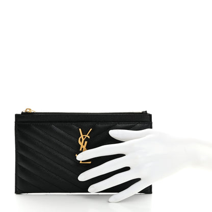 Saint Laurent Grain De Poudre Chevron Monogram Bill Pouch Black 2 of 8