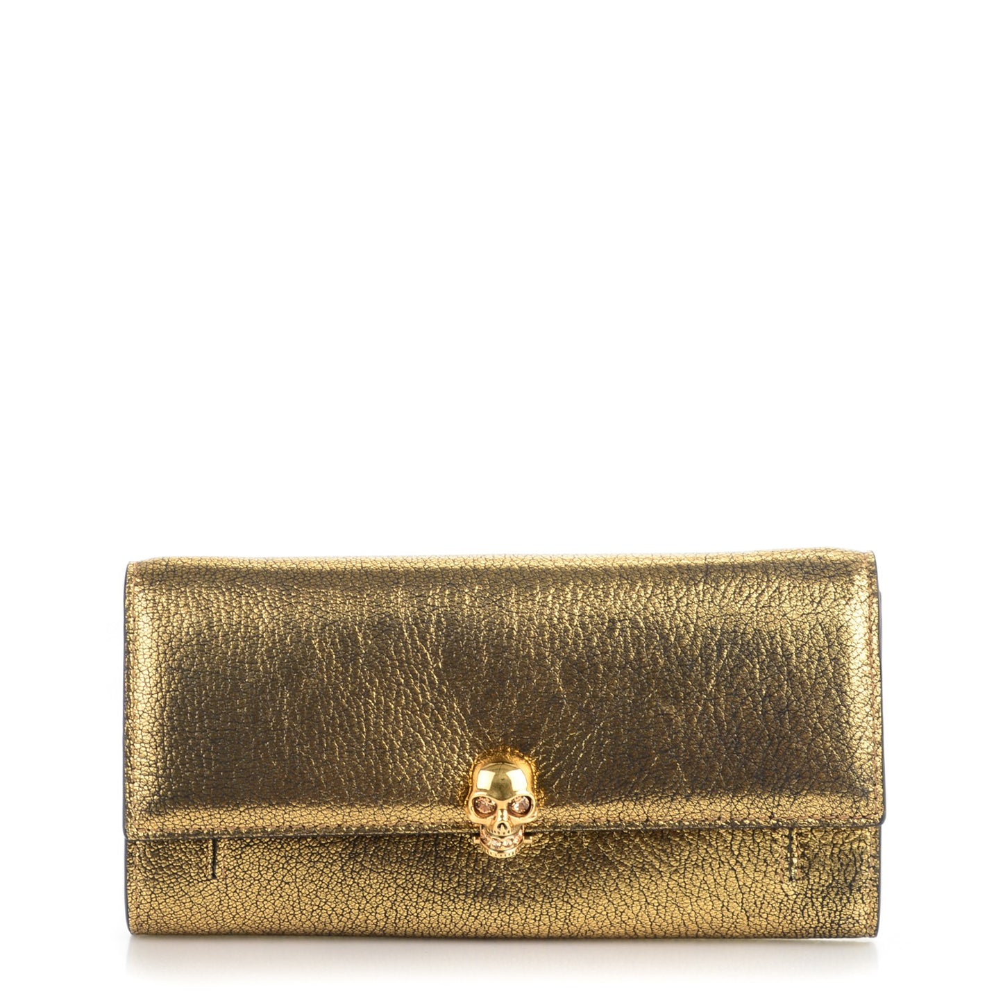 Metallic Lambskin Skull Wallet on Chain Antique Gold