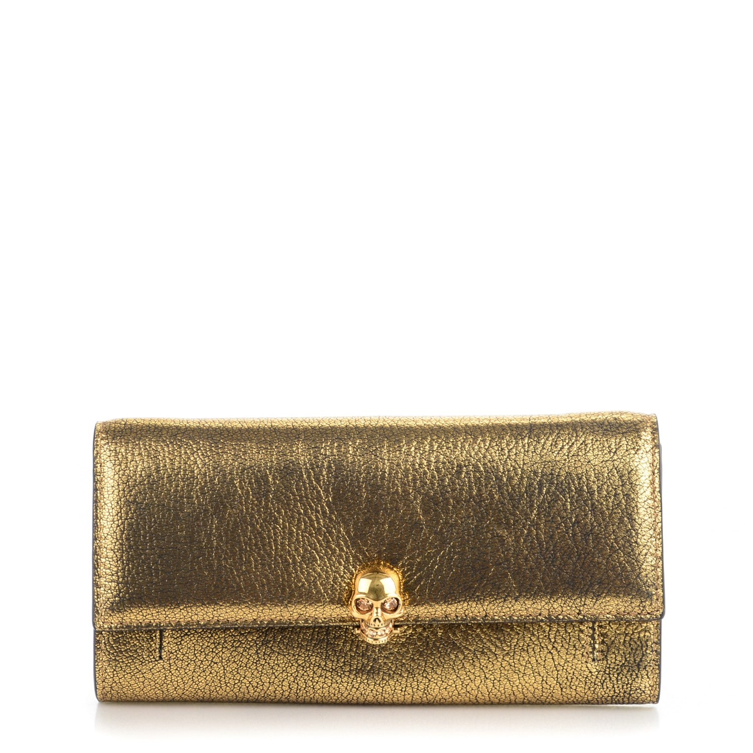 Alexander McQueen Metallic Lambskin Skull Wallet on Chain Antique Gold 1 of 6