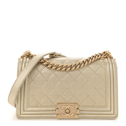 Chanel Metallic Perforated Lambskin Quilted Medium Boy Flap Gold 1 of 13