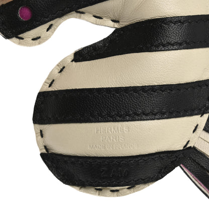 Hermes Milo Lambskin Geegee Savannah Bag Charm Craie Black Rose Mexico 3 of 6