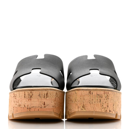 Hermes Calfskin Cork Eze 30 Sandals 38 Black 2 of 9
