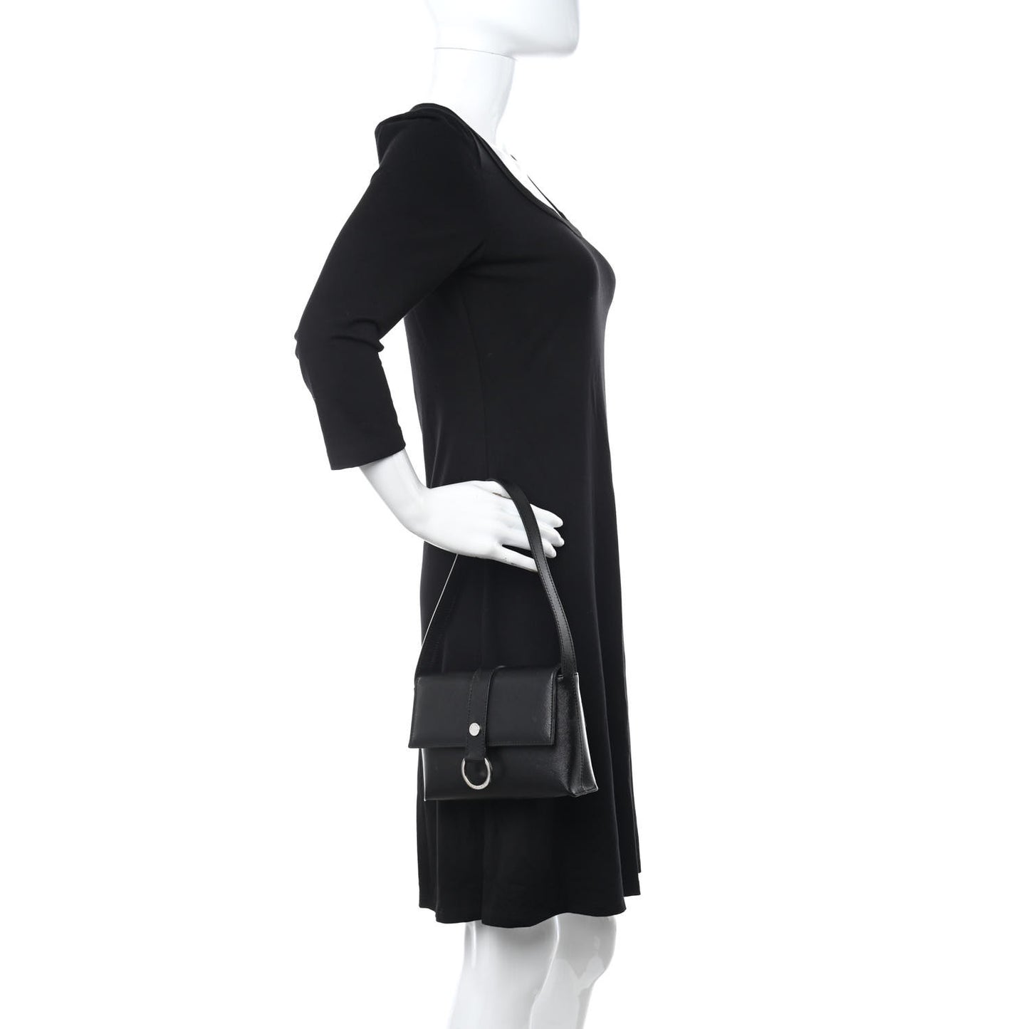 Textured Calfskin Shoulder Bag Black