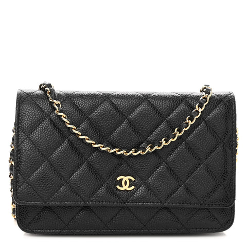 Caviar Quilted Wallet on Chain WOC Black
