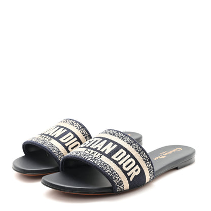 Christian Dior Canvas Embroidered Dway Mules Slide Sandals 36.5 Deep Blue 4 of 9