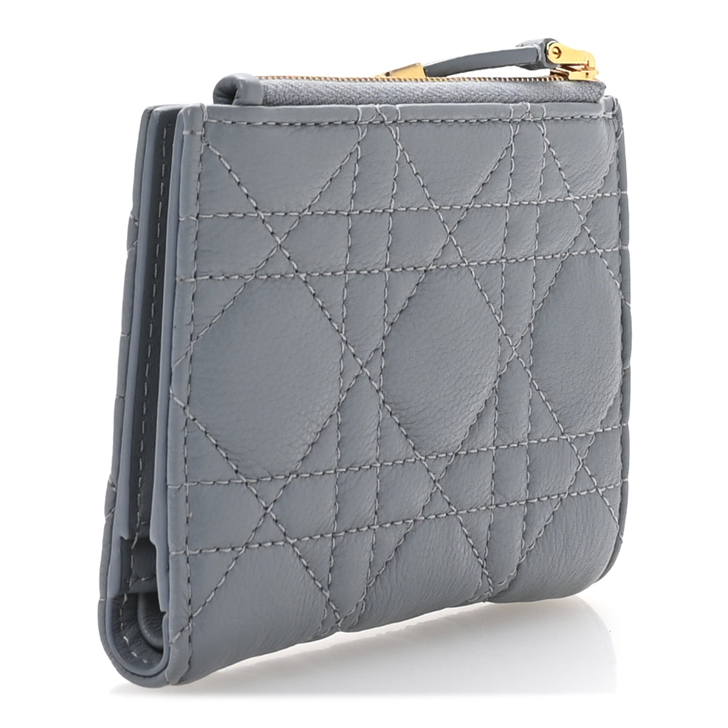 Christian Dior Grained Calfskin Supple Cannage Caro Dahlia Wallet Cloud Blue 3 of 8