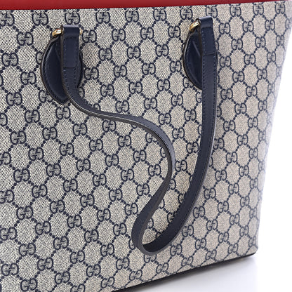 Gucci GG Supreme Monogram Medium Zippered Bucket Tote Beige Blue Hibiscus Red 8 of 11