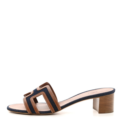 Hermes Calfskin Denim Oasis Sandals 40 Bleu Brut Gold 1 of 10