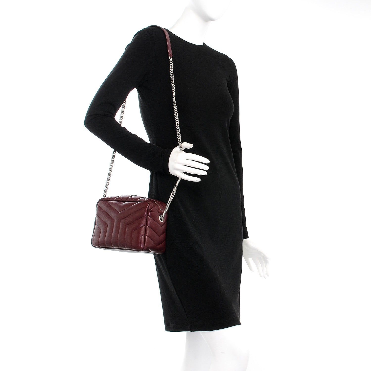 Saint Laurent Calfskin Y Quilted Monogram Small Loulou Bowling Bag Burgundy 2 of 8