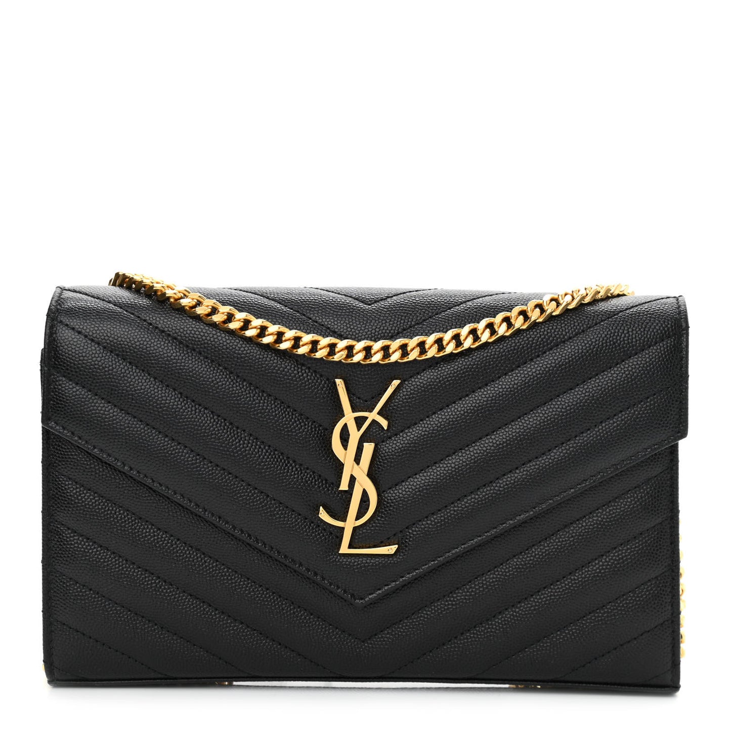 Grain De Poudre Matelasse Chevron Monogram Chain Wallet Black