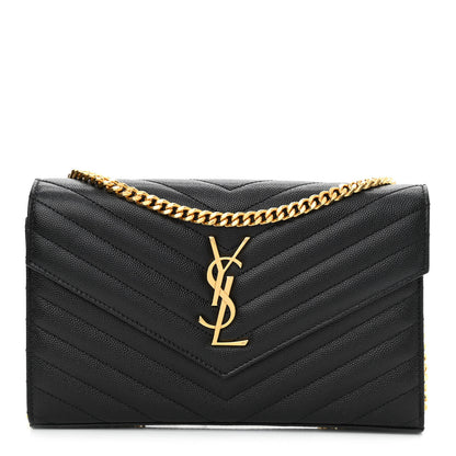 Saint Laurent Grain De Poudre Matelasse Chevron Monogram Chain Wallet Black 1 of 10