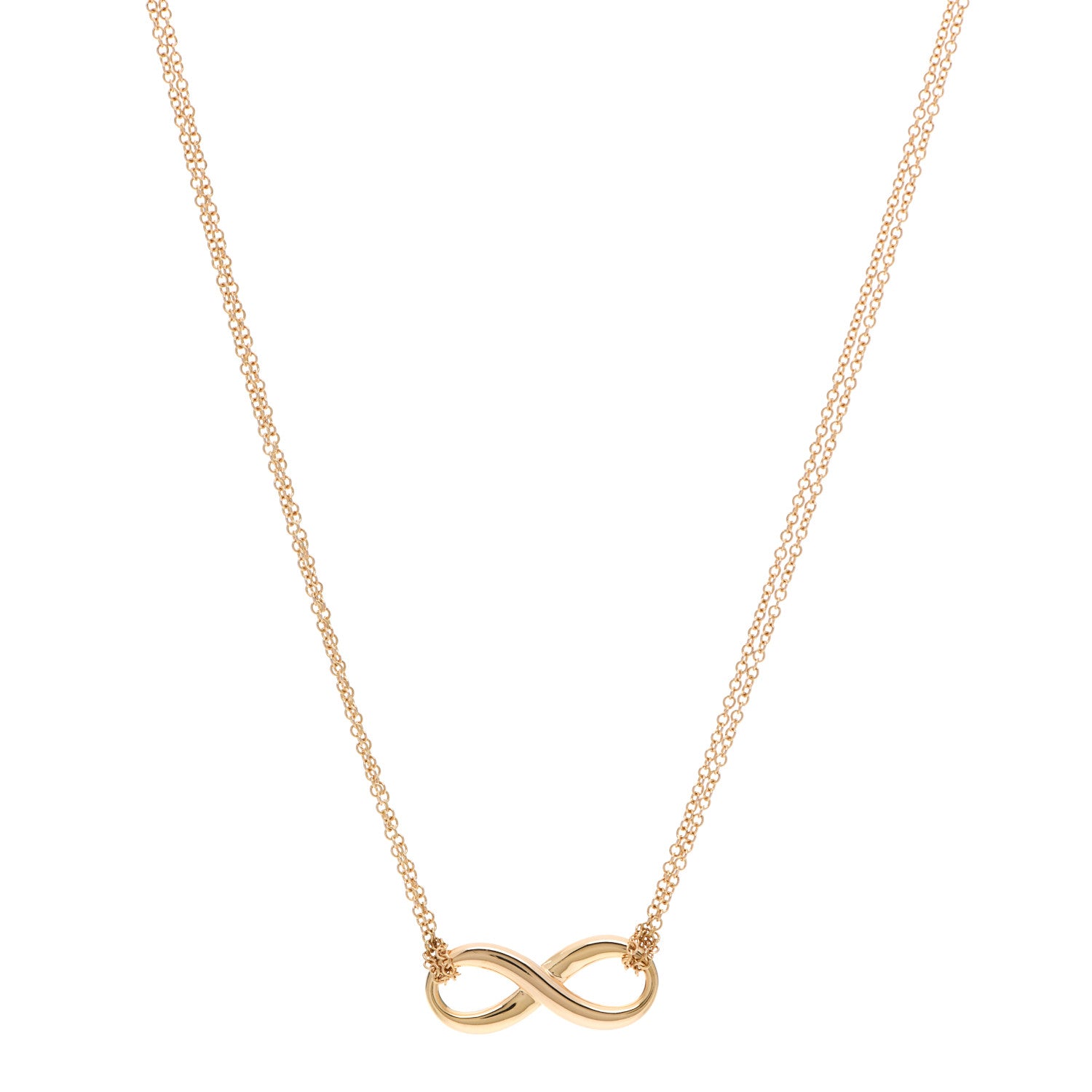 Tiffany 18K Rose Gold Infinity Double Chain Pendant Necklace 1 of 6