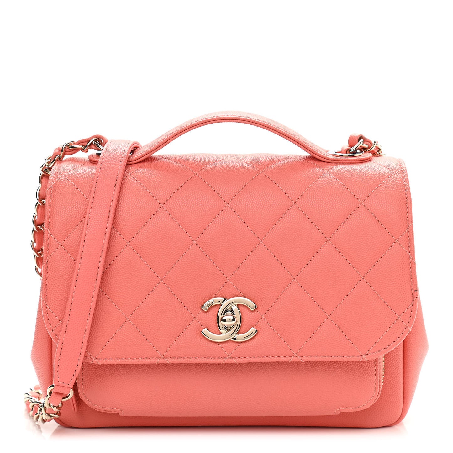 Caviar Quilted Medium Business Affinity Flap Coral