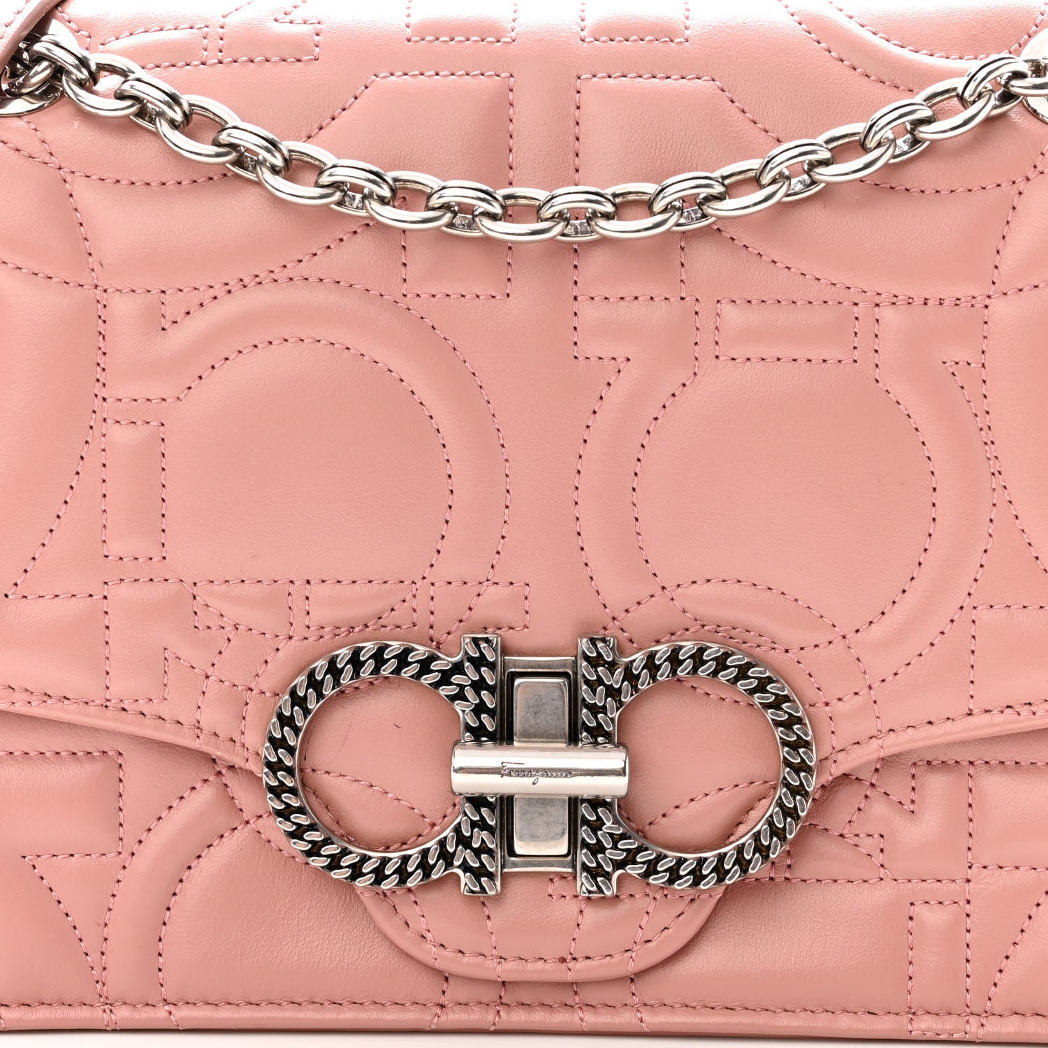 Salvatore Ferragamo Calfskin Quilted Gancini Flap Bag Antique Rose 7 of 9