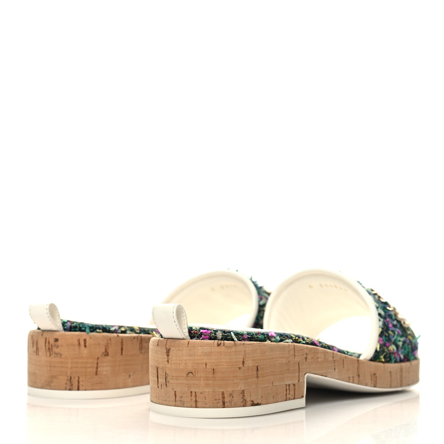 Tweed Cork Mule Sandal 37 White Multicolor
