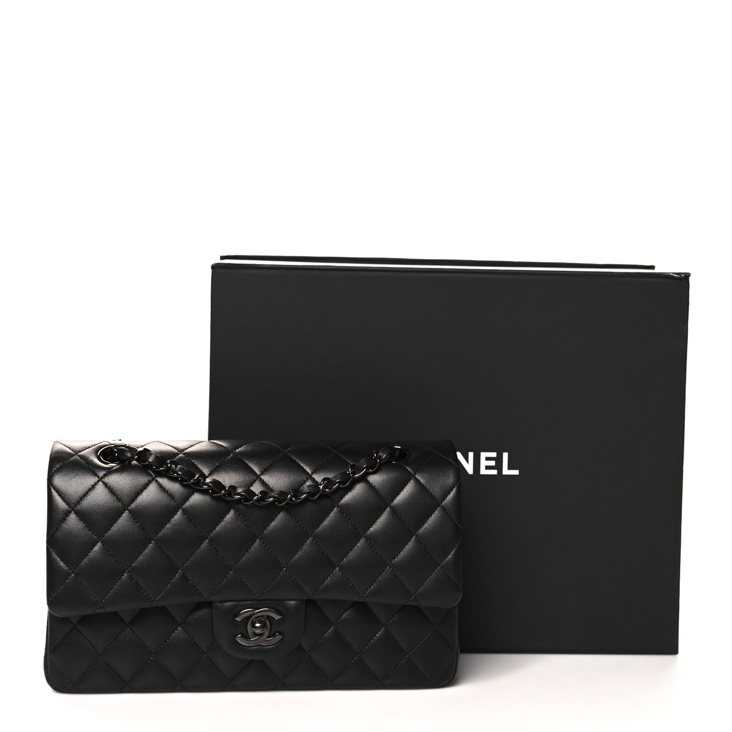 Lambskin Quilted Medium Double Flap So Black