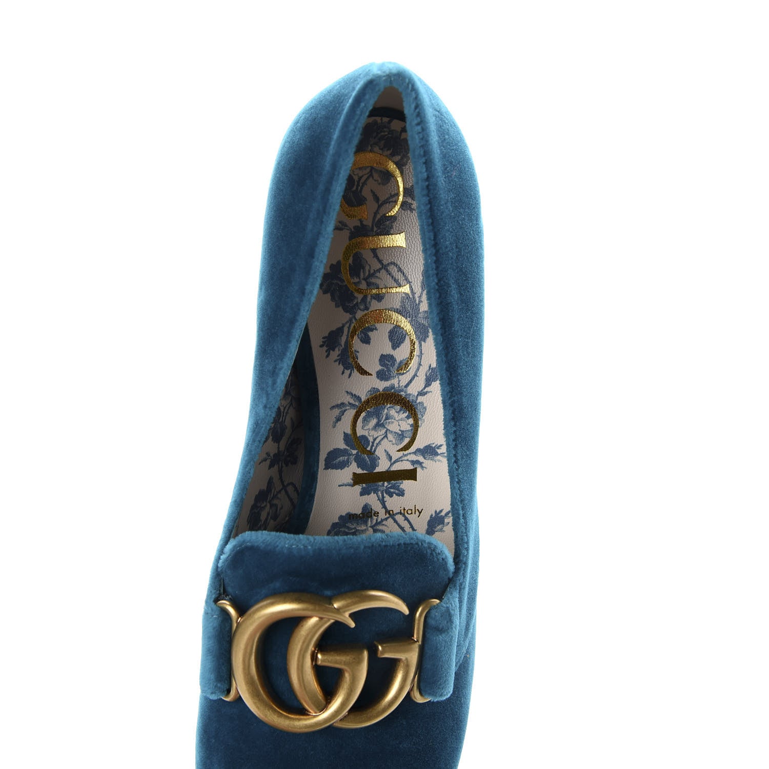 Gucci Softy Velvet GG Victoire 55mm Loafer Pumps 37.5 Pavone 7 of 11