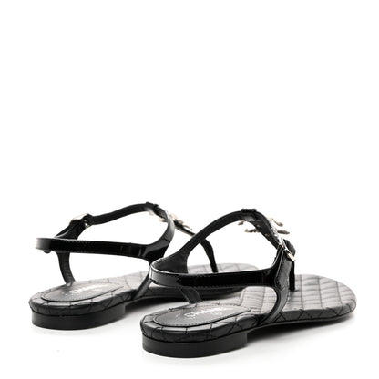 Chanel Patent CC Thong Sandals 35.5 Black 5 of 8