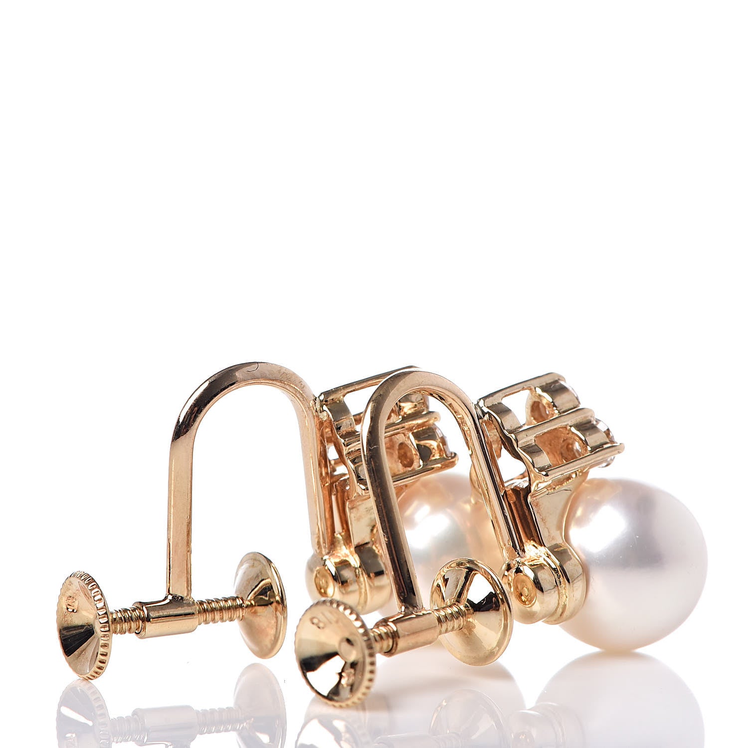 Mikimoto 18K Yellow Gold Diamond Akoya Pearl 8mm Screw Back Earrings 3 of 4