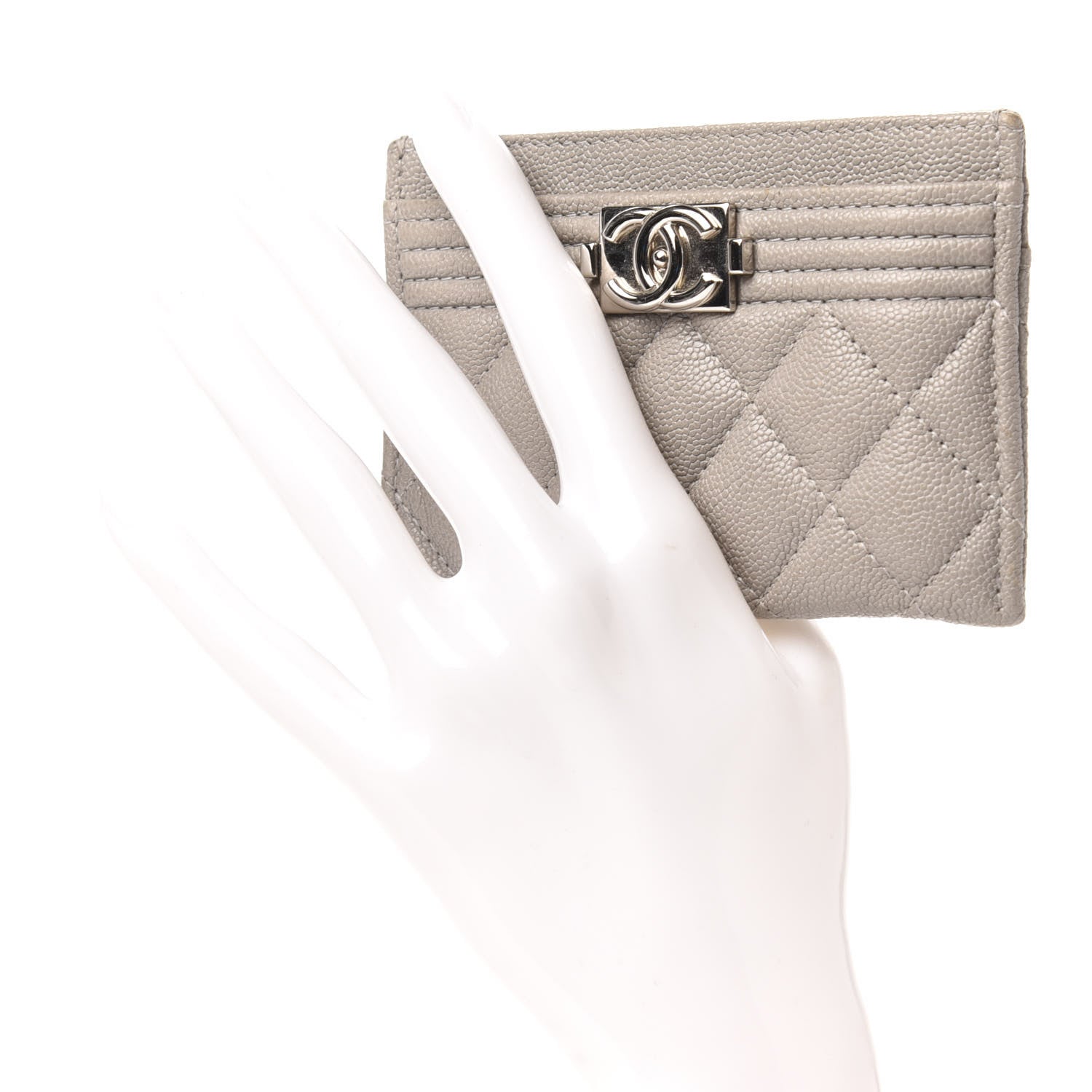 Chanel Caviar Quilted Boy Card Holder Grey 2 of 7