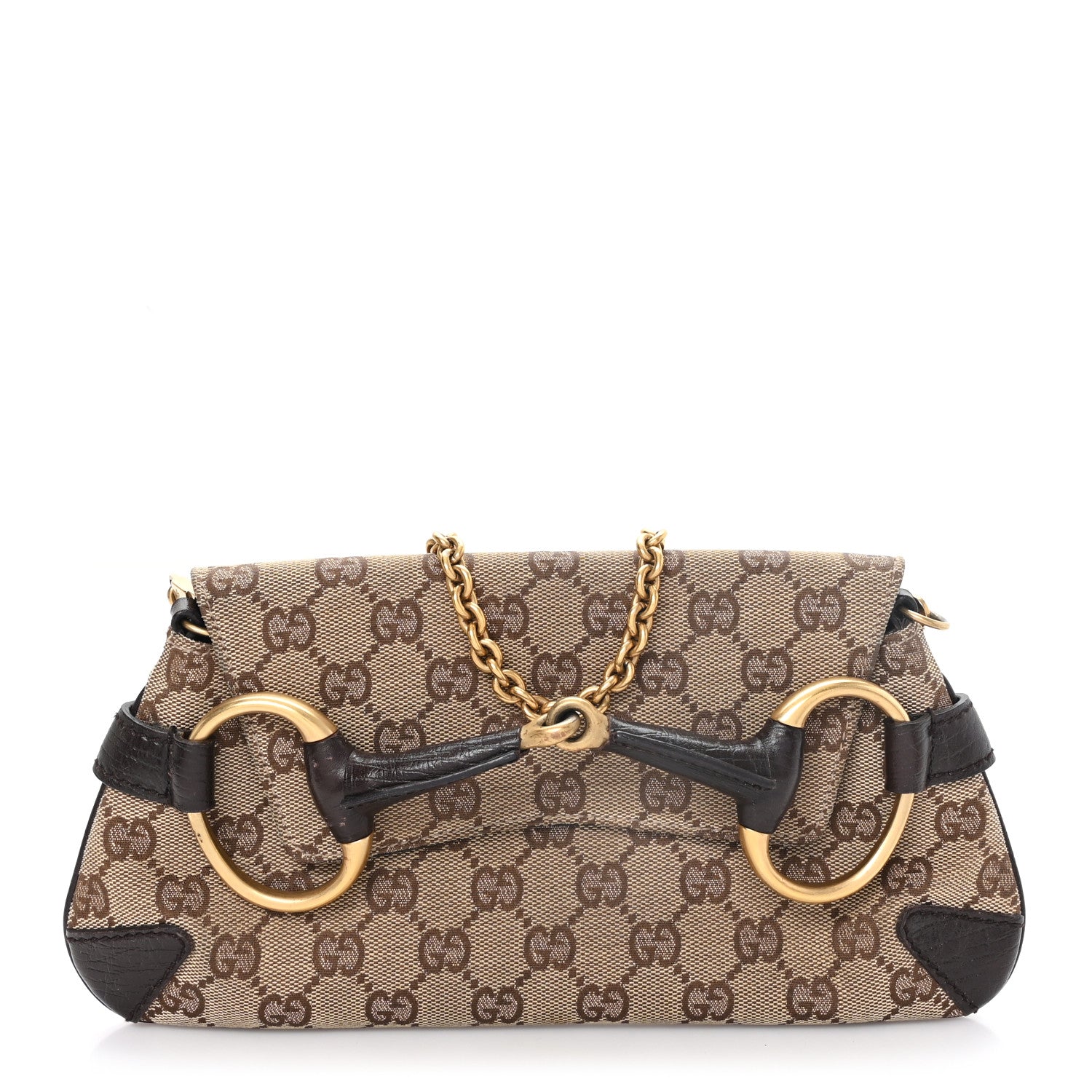 Gucci Monogram Horsebit Clutch Dark Brown 1 of 11