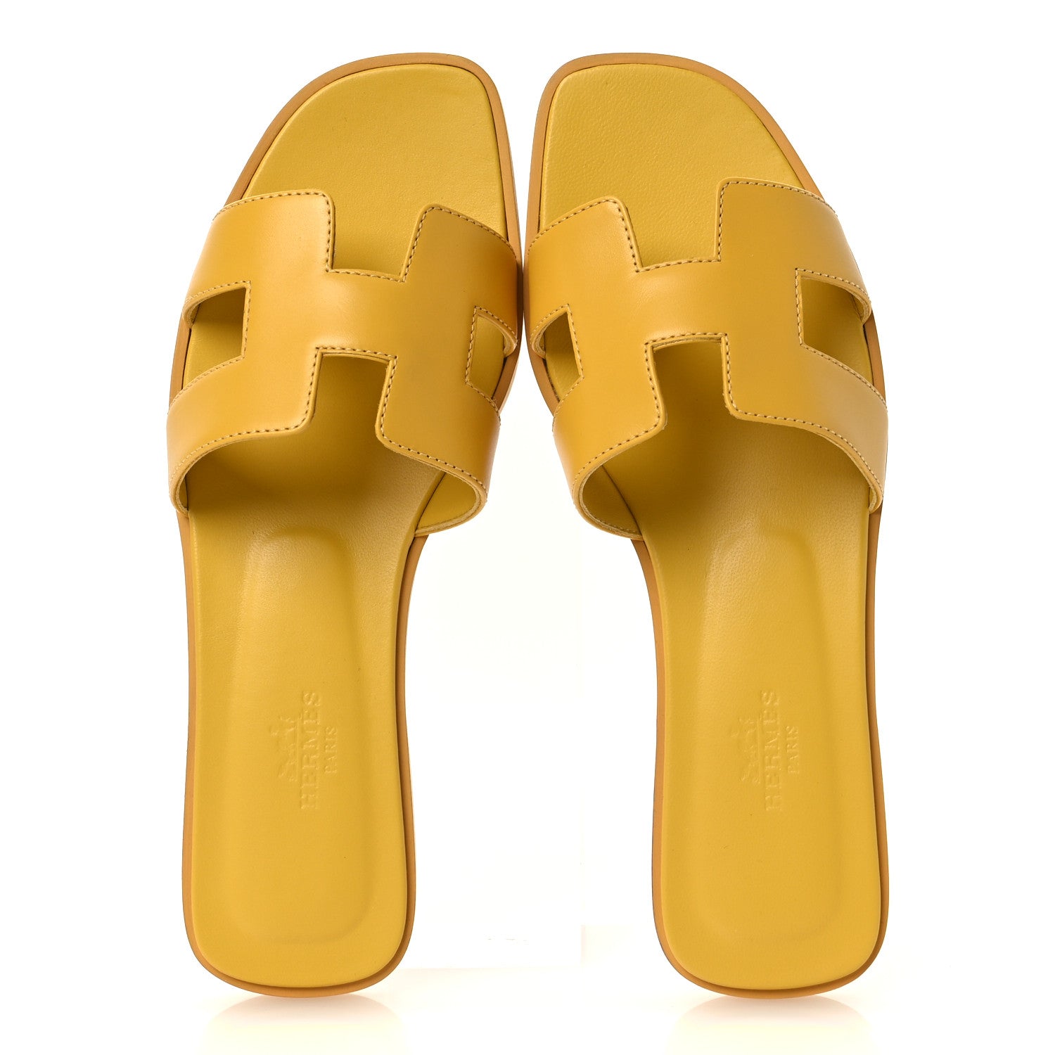 Hermes Box Calfskin Oran Sandals 37.5 Jaune Citron 2 of 11