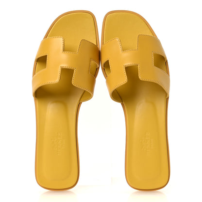 Hermes Box Calfskin Oran Sandals 37.5 Jaune Citron 2 of 11